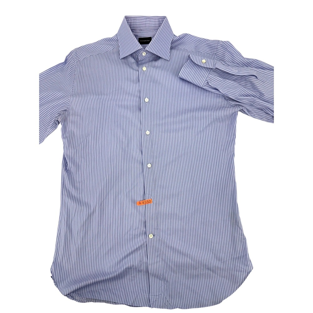 Ermenegildo Zegna Shirt XL Mens Light Blue Pinstripe Dress  Regular‎ Fit Cotton